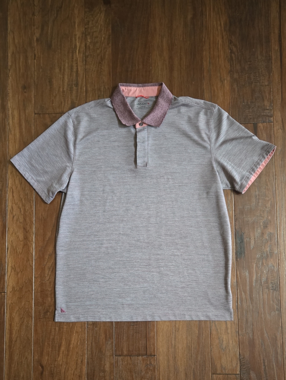 UNTUCKit Hannifer Heathered Light Pink Polo Contrast Collar Performance Large